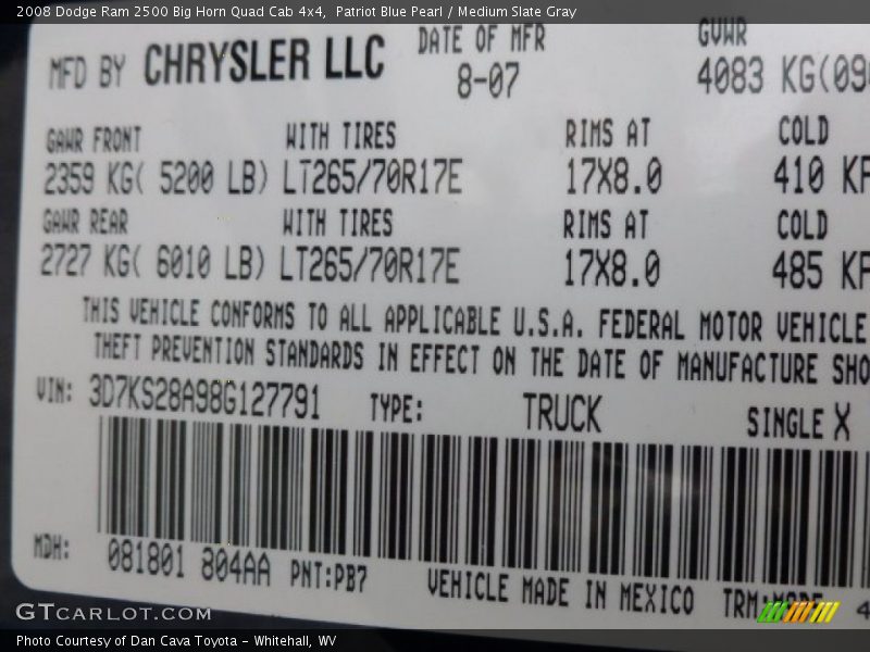 Patriot Blue Pearl / Medium Slate Gray 2008 Dodge Ram 2500 Big Horn Quad Cab 4x4
