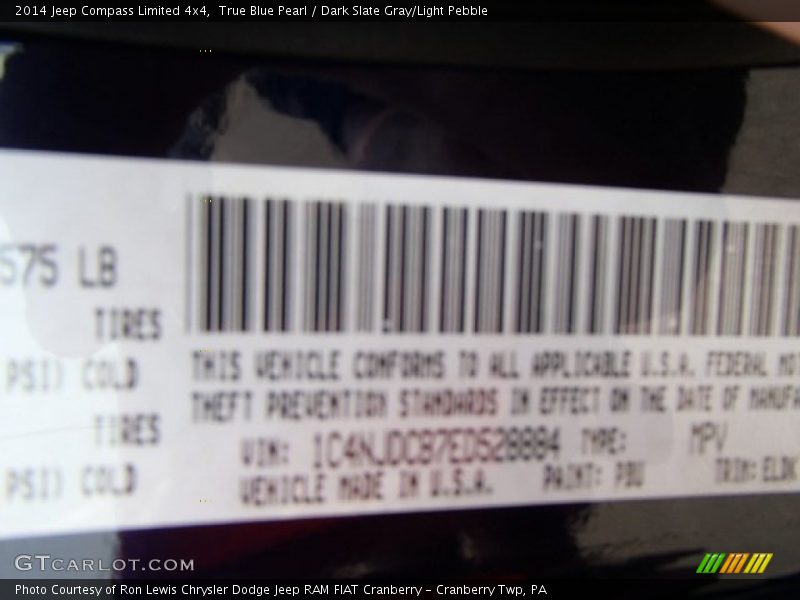 True Blue Pearl / Dark Slate Gray/Light Pebble 2014 Jeep Compass Limited 4x4