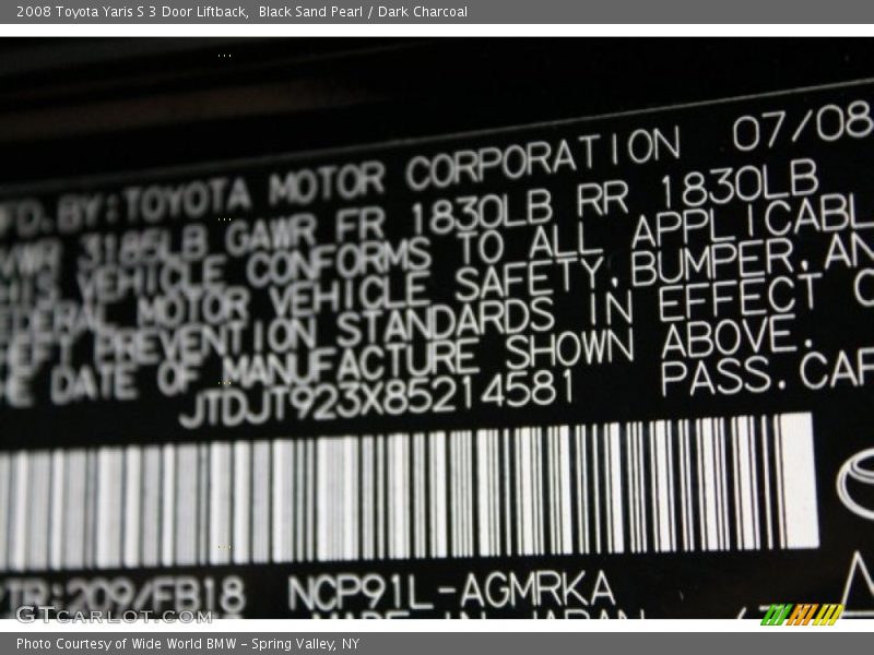 Black Sand Pearl / Dark Charcoal 2008 Toyota Yaris S 3 Door Liftback