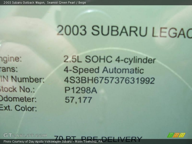 Seamist Green Pearl / Beige 2003 Subaru Outback Wagon