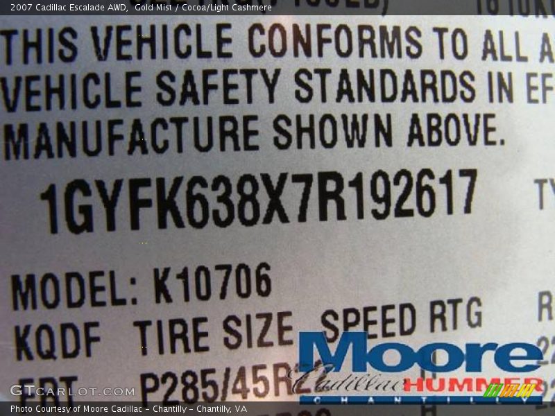 Gold Mist / Cocoa/Light Cashmere 2007 Cadillac Escalade AWD