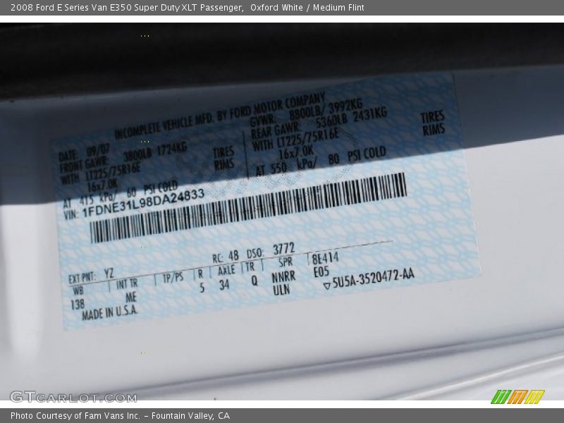 Oxford White / Medium Flint 2008 Ford E Series Van E350 Super Duty XLT Passenger