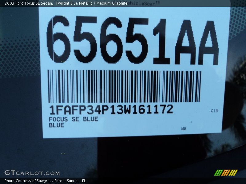 Twilight Blue Metallic / Medium Graphite 2003 Ford Focus SE Sedan