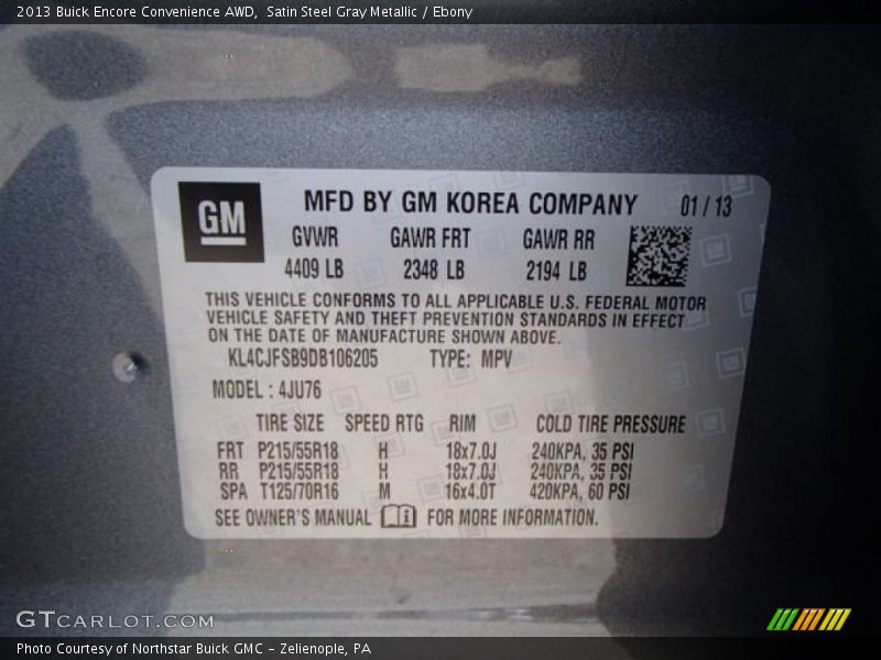 Satin Steel Gray Metallic / Ebony 2013 Buick Encore Convenience AWD