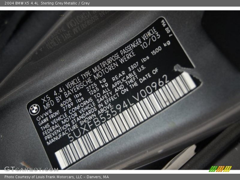 Sterling Grey Metallic / Grey 2004 BMW X5 4.4i