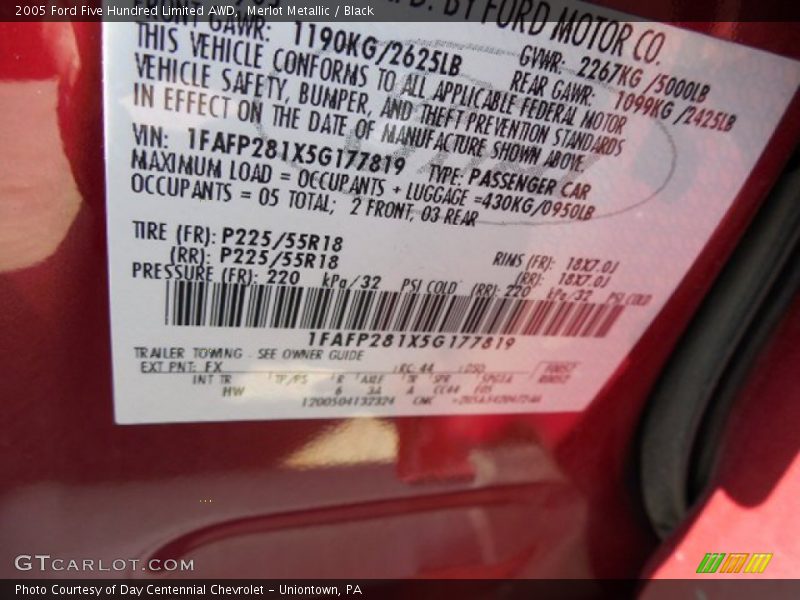 Merlot Metallic / Black 2005 Ford Five Hundred Limited AWD
