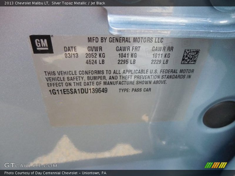 Silver Topaz Metallic / Jet Black 2013 Chevrolet Malibu LT