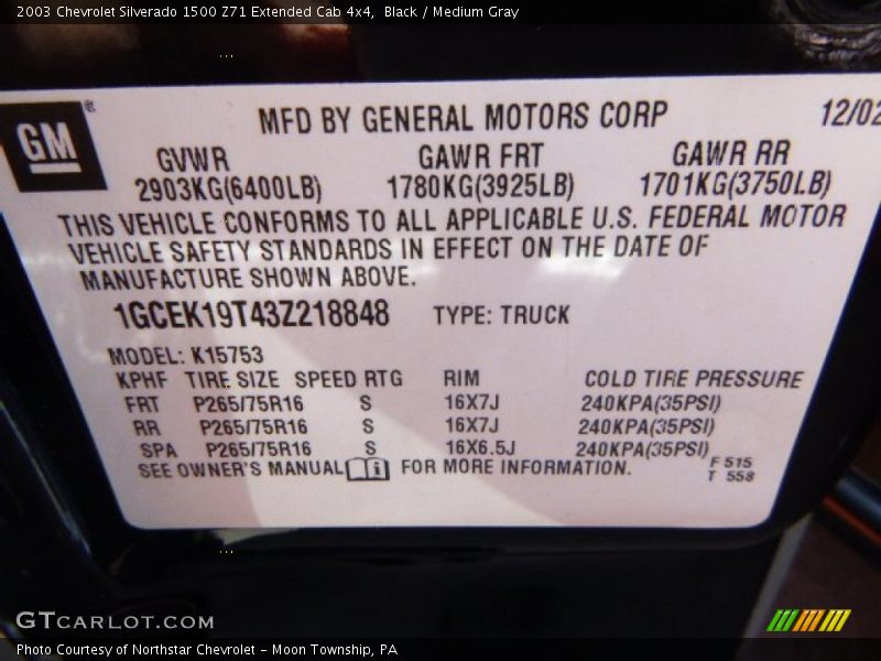 Black / Medium Gray 2003 Chevrolet Silverado 1500 Z71 Extended Cab 4x4