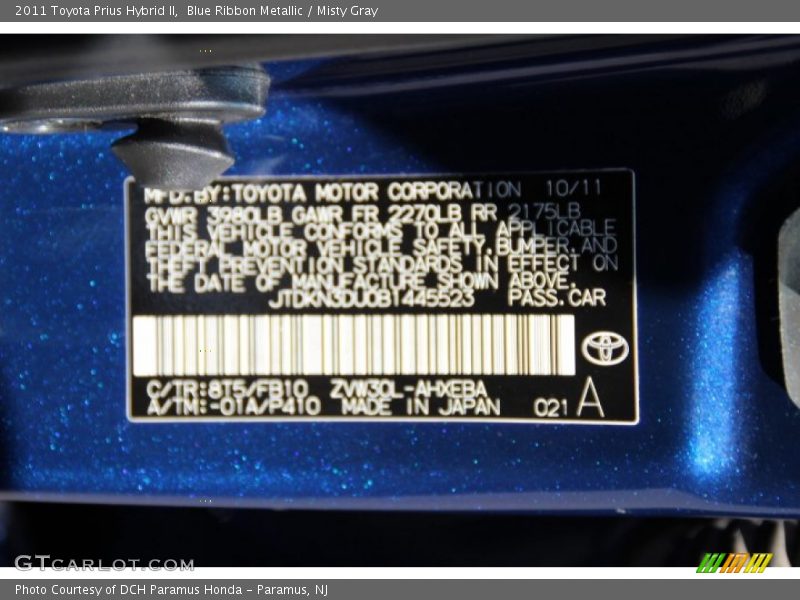 Blue Ribbon Metallic / Misty Gray 2011 Toyota Prius Hybrid II