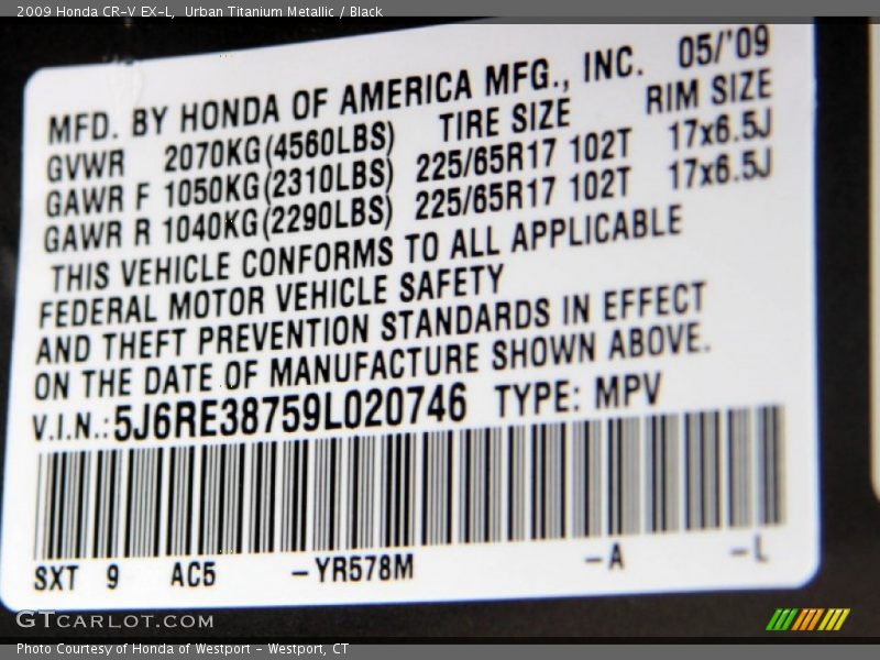 Urban Titanium Metallic / Black 2009 Honda CR-V EX-L