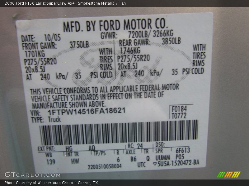 2006 F150 Lariat SuperCrew 4x4 Smokestone Metallic Color Code HG