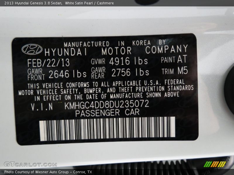 White Satin Pearl / Cashmere 2013 Hyundai Genesis 3.8 Sedan
