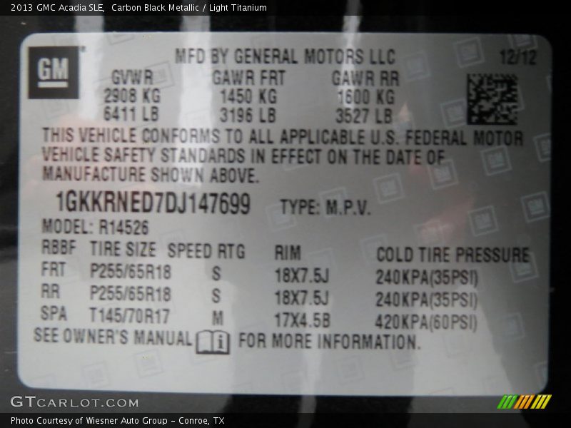Carbon Black Metallic / Light Titanium 2013 GMC Acadia SLE