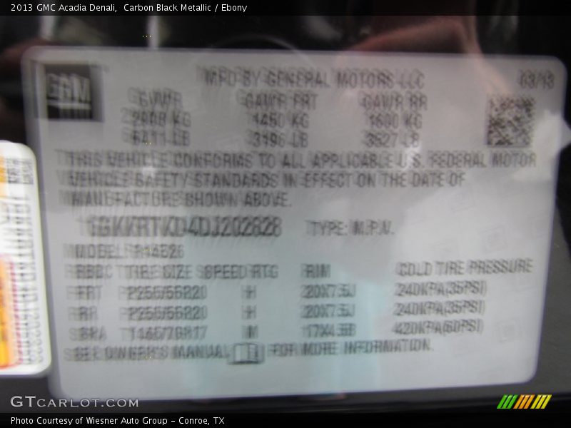 Carbon Black Metallic / Ebony 2013 GMC Acadia Denali