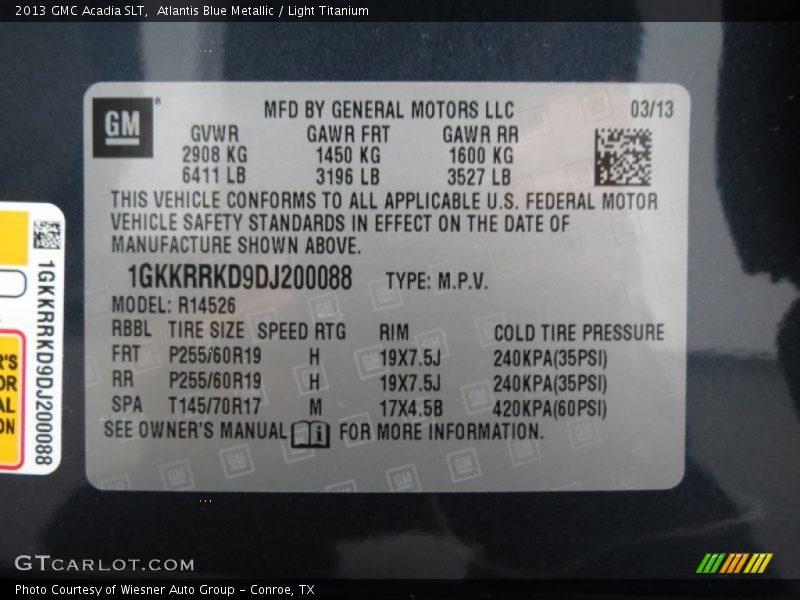 Atlantis Blue Metallic / Light Titanium 2013 GMC Acadia SLT