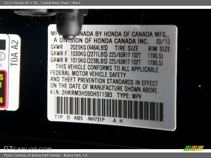 Crystal Black Pearl / Black 2013 Honda CR-V EX