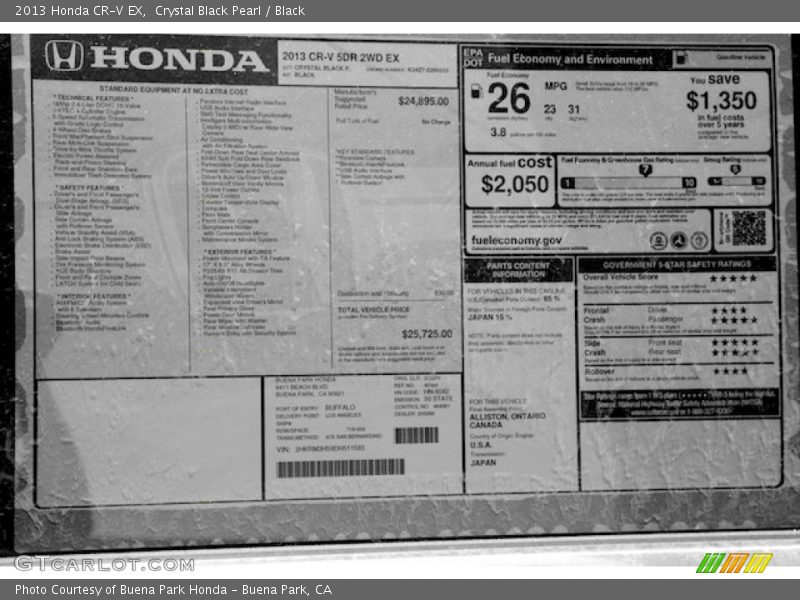 Crystal Black Pearl / Black 2013 Honda CR-V EX