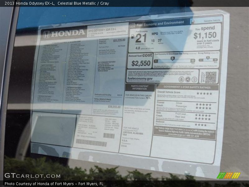 Celestial Blue Metallic / Gray 2013 Honda Odyssey EX-L