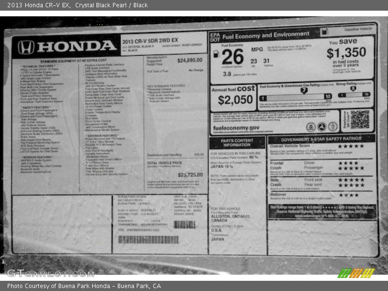 Crystal Black Pearl / Black 2013 Honda CR-V EX