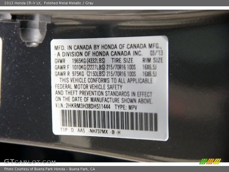 Polished Metal Metallic / Gray 2013 Honda CR-V LX
