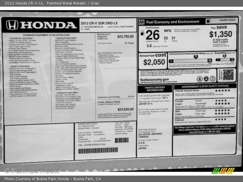 Polished Metal Metallic / Gray 2013 Honda CR-V LX