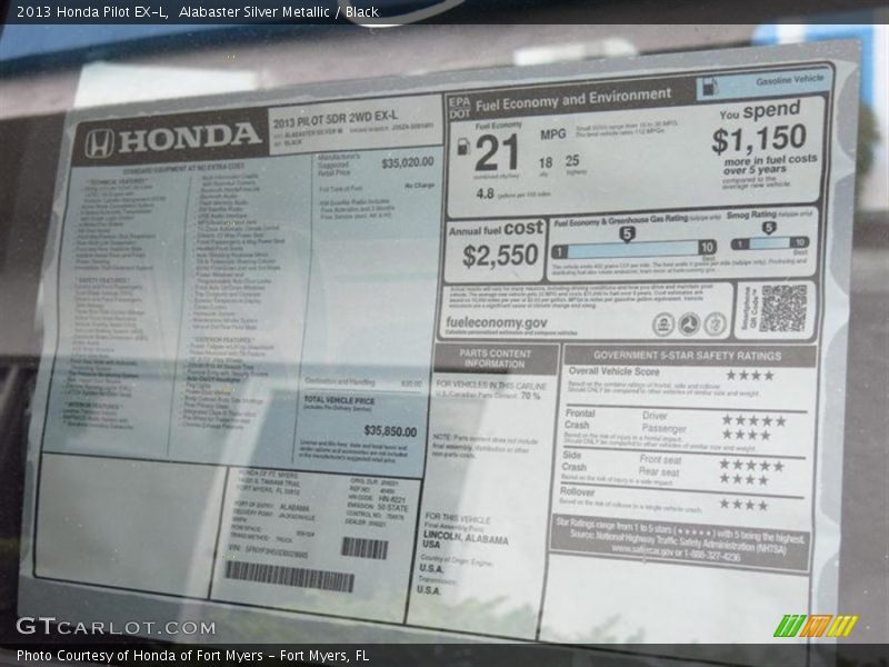 Alabaster Silver Metallic / Black 2013 Honda Pilot EX-L