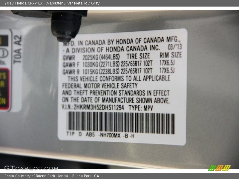 Alabaster Silver Metallic / Gray 2013 Honda CR-V EX