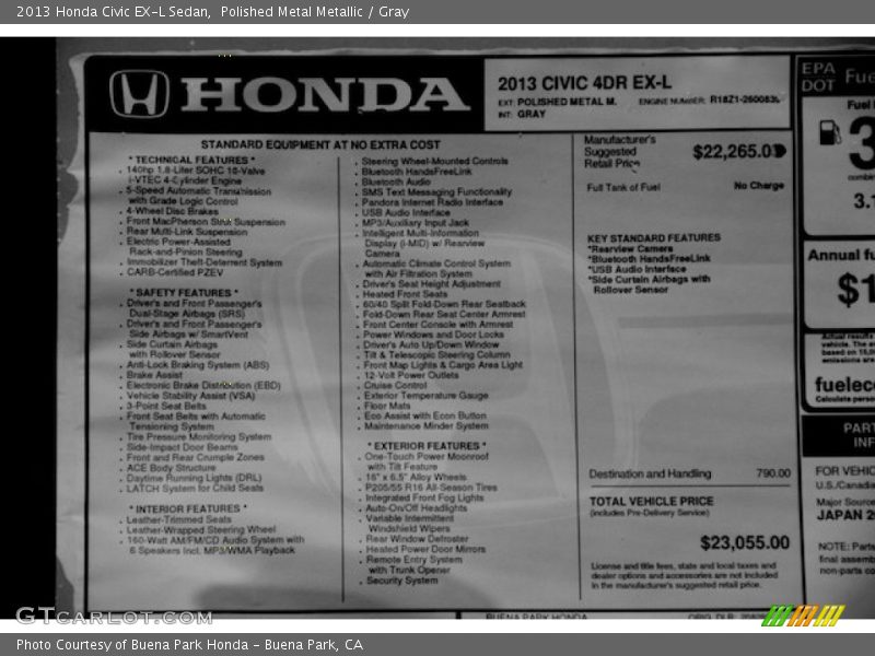 Polished Metal Metallic / Gray 2013 Honda Civic EX-L Sedan