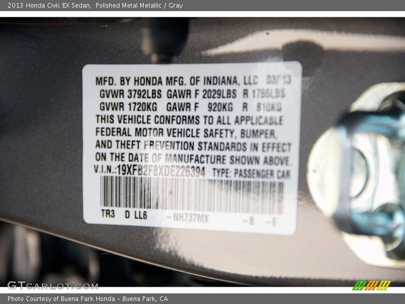 Polished Metal Metallic / Gray 2013 Honda Civic EX Sedan