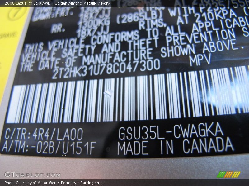 Golden Almond Metallic / Ivory 2008 Lexus RX 350 AWD
