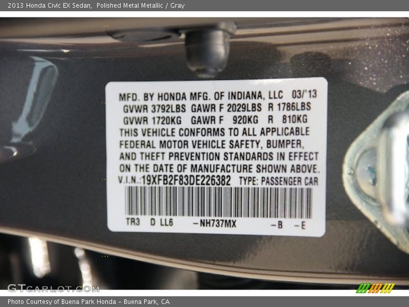 Polished Metal Metallic / Gray 2013 Honda Civic EX Sedan