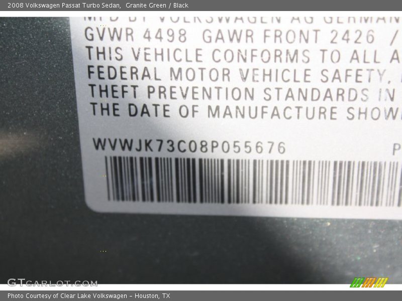 Granite Green / Black 2008 Volkswagen Passat Turbo Sedan