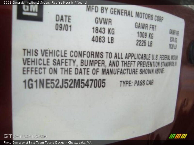 Redfire Metallic / Neutral 2002 Chevrolet Malibu LS Sedan