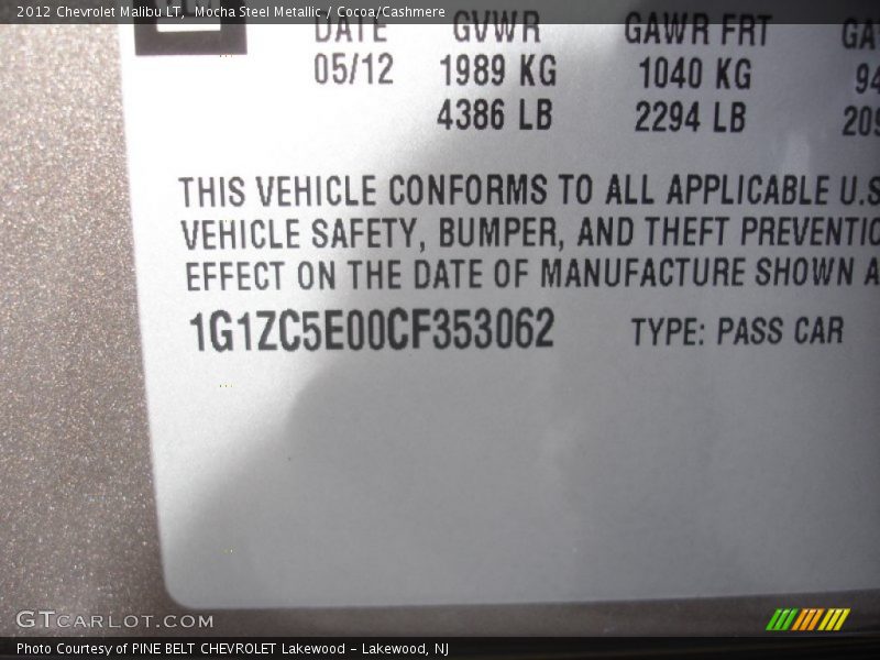 Mocha Steel Metallic / Cocoa/Cashmere 2012 Chevrolet Malibu LT