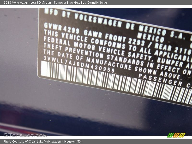 Tempest Blue Metallic / Cornsilk Beige 2013 Volkswagen Jetta TDI Sedan
