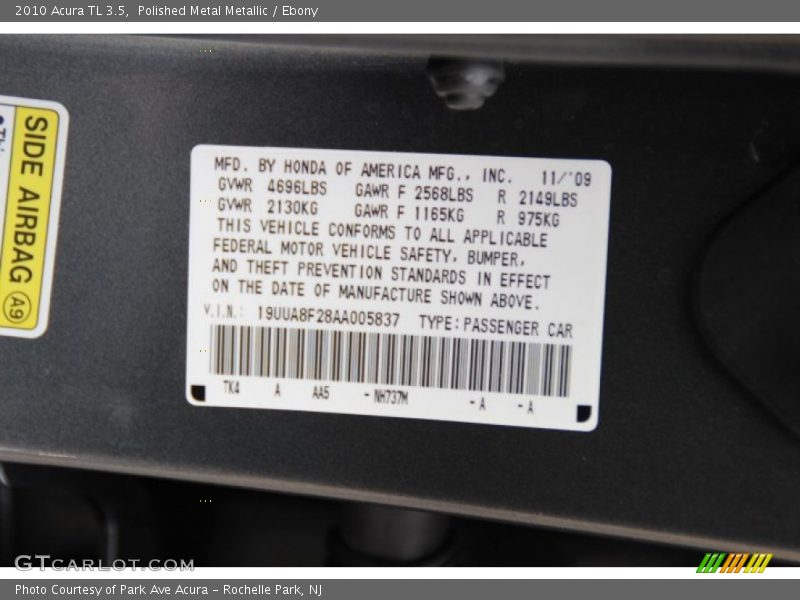 Polished Metal Metallic / Ebony 2010 Acura TL 3.5