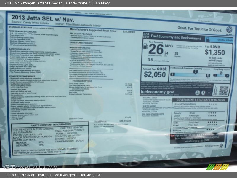 Candy White / Titan Black 2013 Volkswagen Jetta SEL Sedan