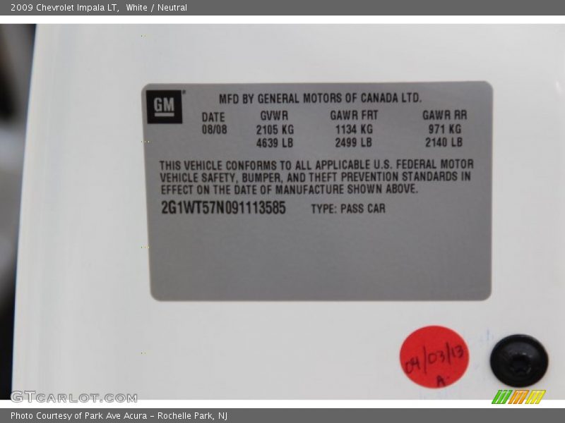 White / Neutral 2009 Chevrolet Impala LT