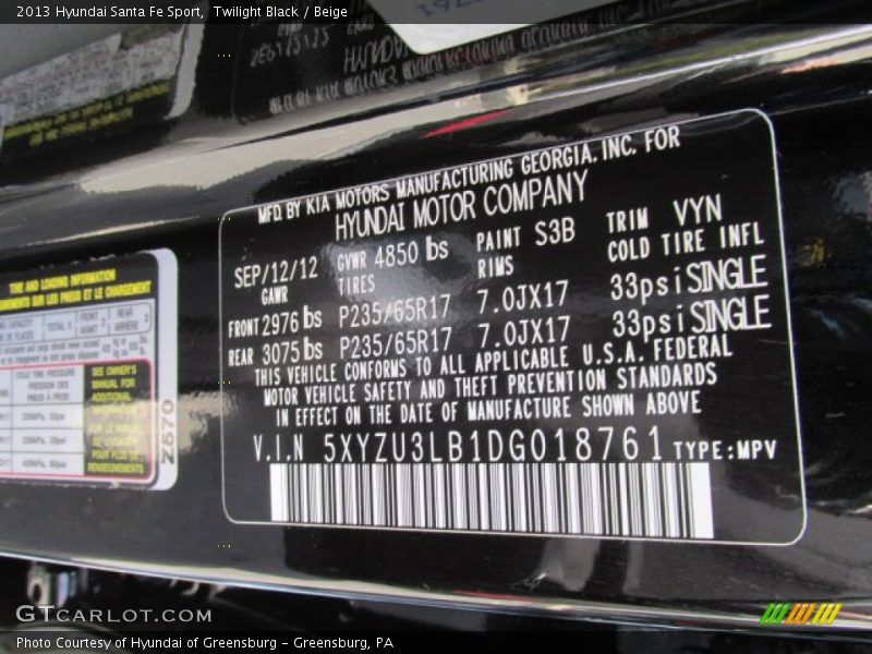Twilight Black / Beige 2013 Hyundai Santa Fe Sport