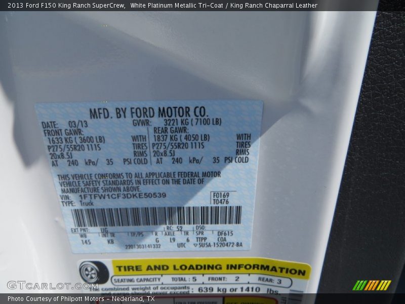 White Platinum Metallic Tri-Coat / King Ranch Chaparral Leather 2013 Ford F150 King Ranch SuperCrew