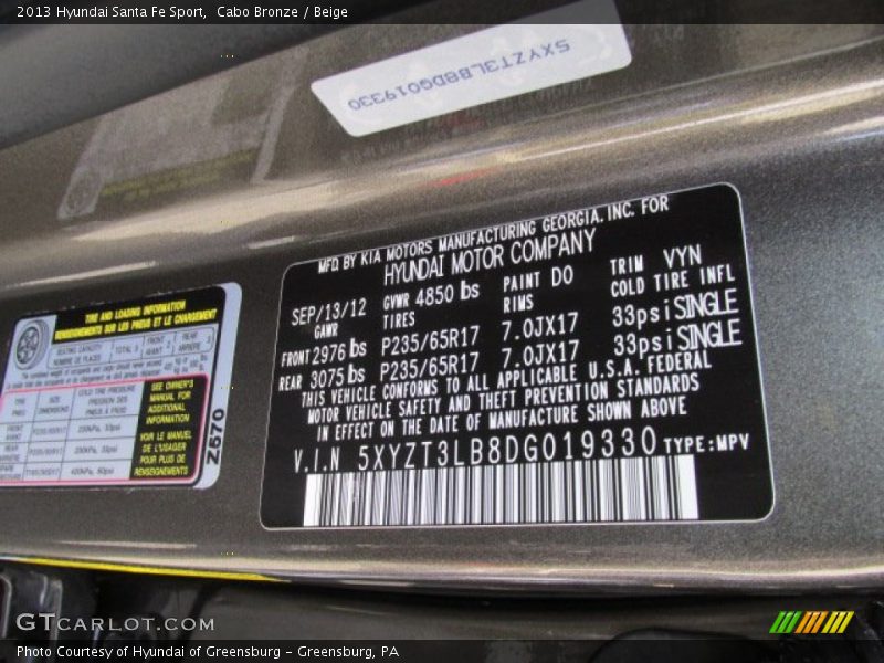 Cabo Bronze / Beige 2013 Hyundai Santa Fe Sport