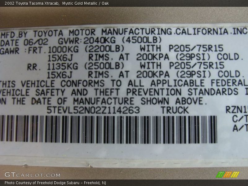 Mystic Gold Metallic / Oak 2002 Toyota Tacoma Xtracab