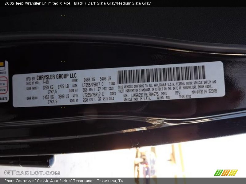 Black / Dark Slate Gray/Medium Slate Gray 2009 Jeep Wrangler Unlimited X 4x4
