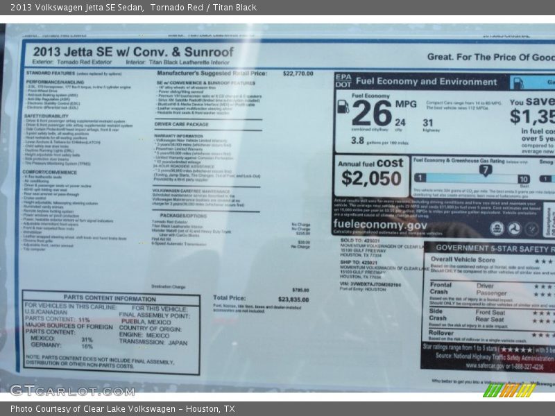 Tornado Red / Titan Black 2013 Volkswagen Jetta SE Sedan