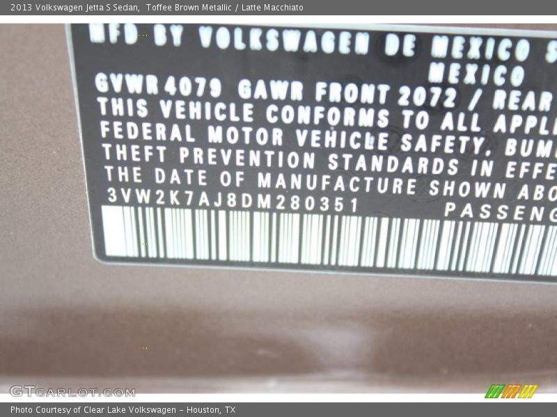Toffee Brown Metallic / Latte Macchiato 2013 Volkswagen Jetta S Sedan