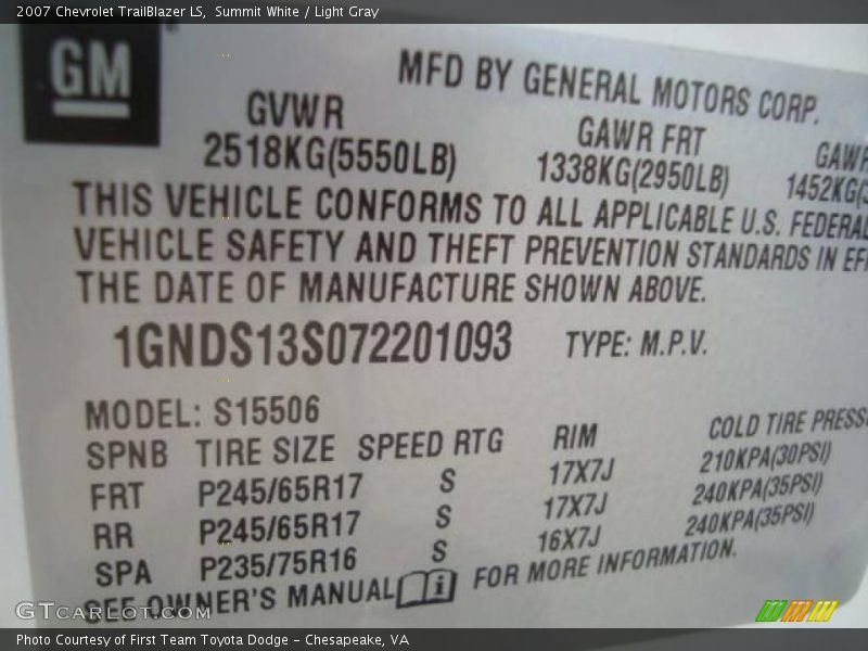 Summit White / Light Gray 2007 Chevrolet TrailBlazer LS