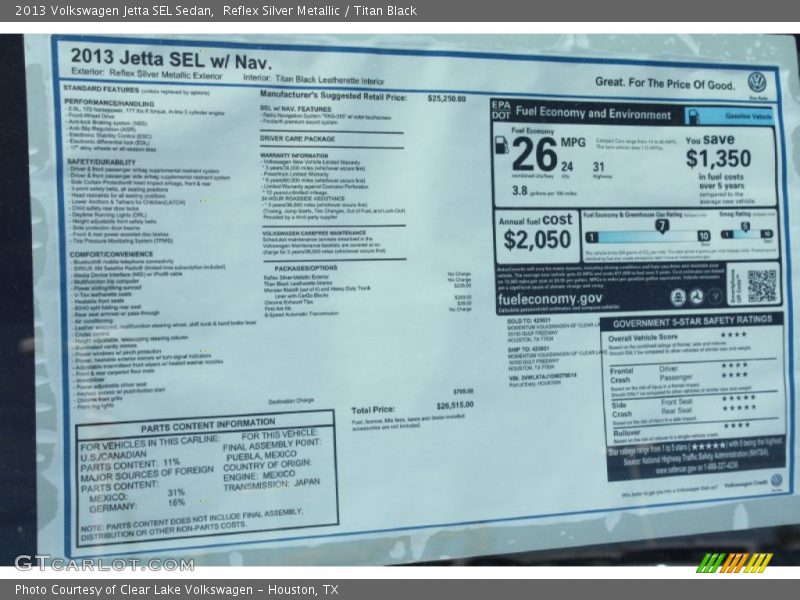 Reflex Silver Metallic / Titan Black 2013 Volkswagen Jetta SEL Sedan