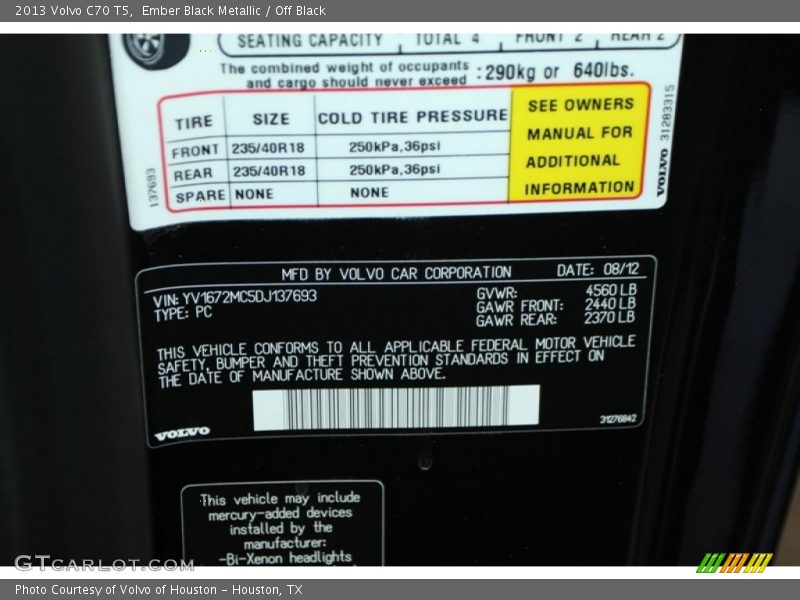 Ember Black Metallic / Off Black 2013 Volvo C70 T5
