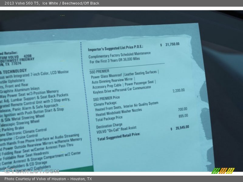 Ice White / Beechwood/Off Black 2013 Volvo S60 T5