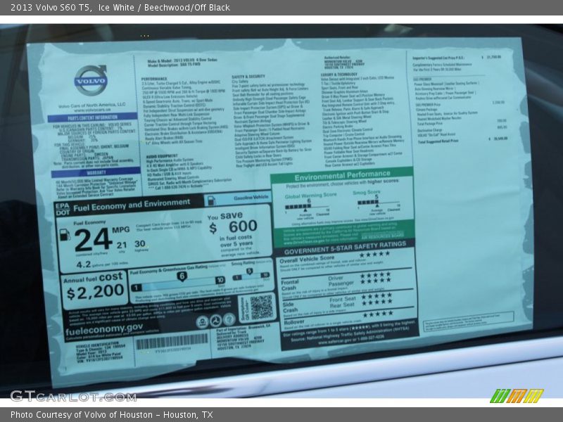 Ice White / Beechwood/Off Black 2013 Volvo S60 T5